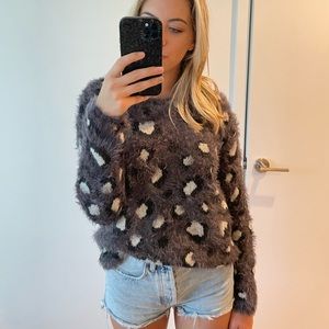 Peacock patterned fuzzy sweater